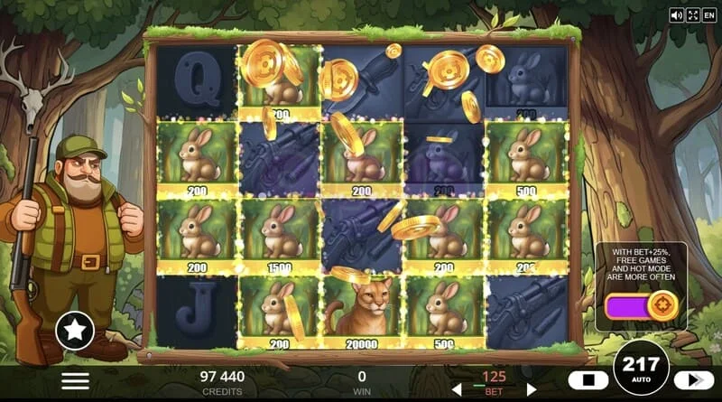 Hunt the Bucks – специални знаци Hunter-Wild, Scatter и Animal Credit на мрежата